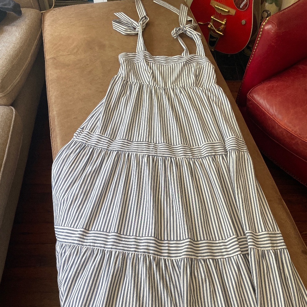 Navy and white striped maxi dress size large